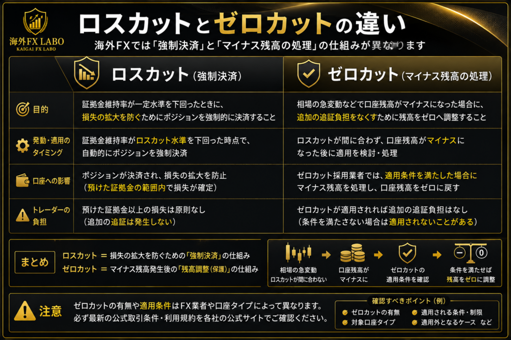 海外FXのロスカットとゼロカットの違いを比較した図解