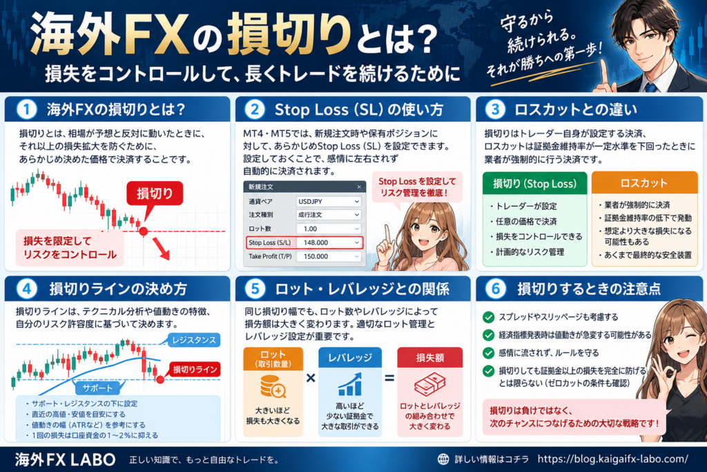 海外FXの損切りとは？Stop Loss（SL）と損切りラインの仕組みを解説した図解