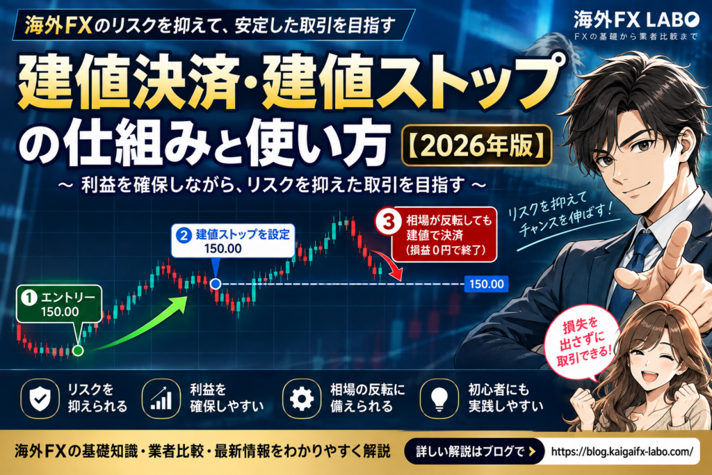 海外FXの建値決済・建値ストップとは？ブレイクイーブンの仕組み・使い方・メリットと注意点を初心者向けに解説