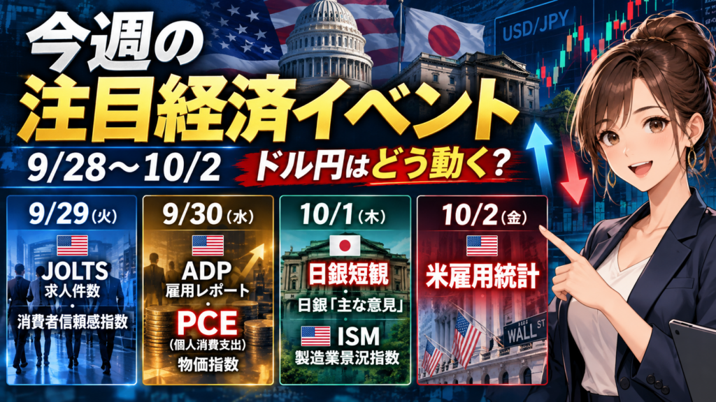 2026年9月28日週の注目経済イベント|JOLTS・PCE・日銀短観・ISM・米雇用統計とドル円の動きを解説