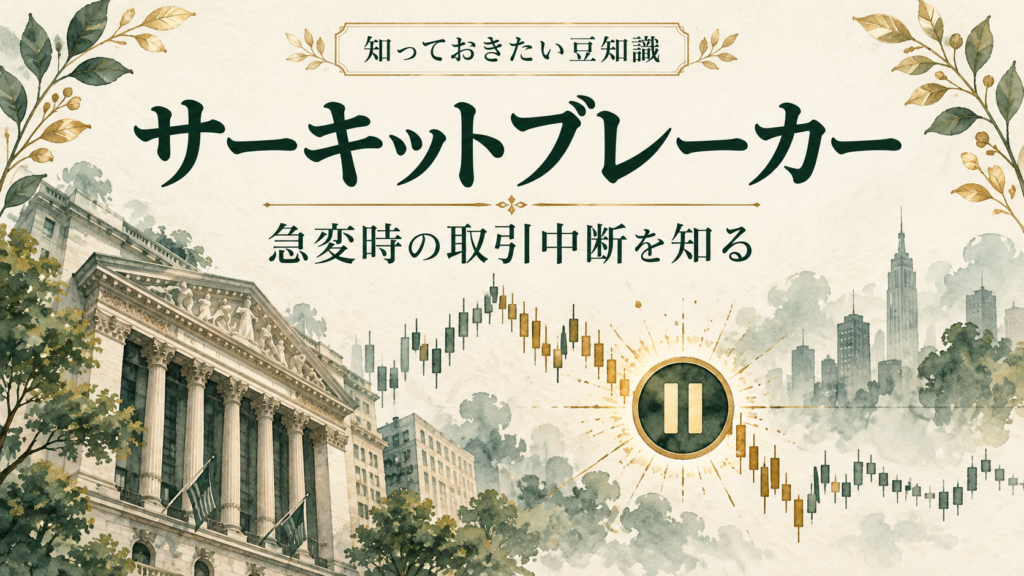 サーキットブレーカーによる取引の一時中断を、取引所と一時停止マークで表したイメージ
