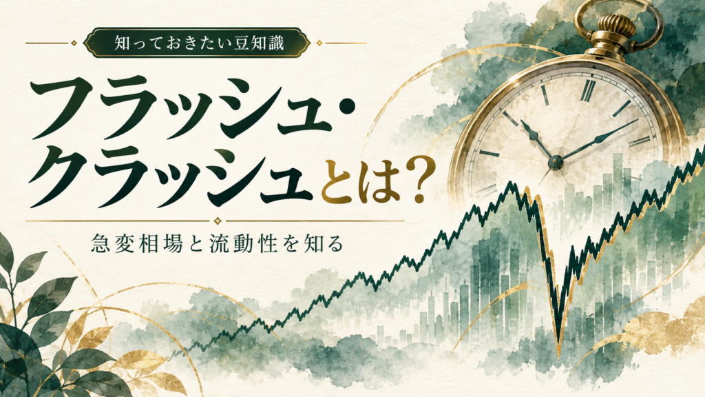 フラッシュ・クラッシュを時計と急落・反発する模式的な線で表したイラスト