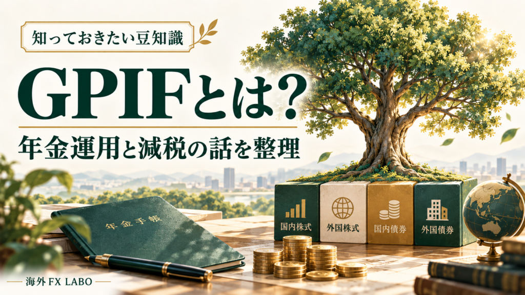 GPIFとは？年金積立金の長期運用を木と資産の組み合わせで表したイラスト