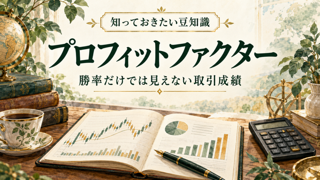 プロフィットファクターによる取引成績の確認を、取引ノートと計算機で表したイメージ