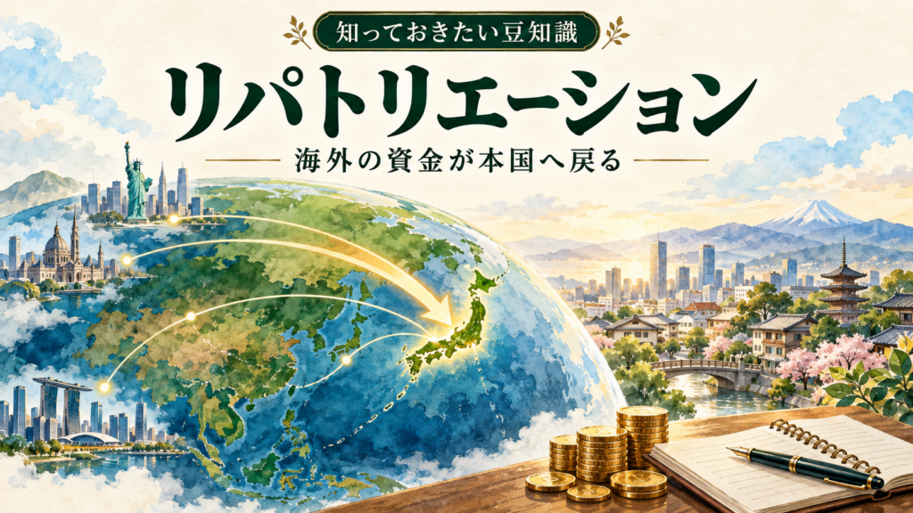 リパトリエーションによる海外資金の還流を、世界から日本へ向かう矢印で表したイラスト