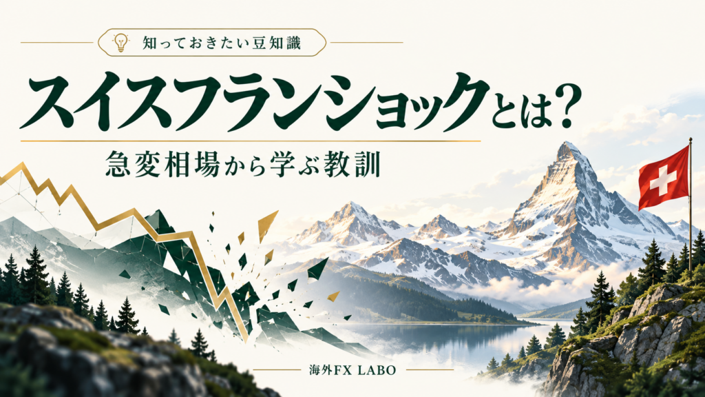 スイスフランショックとは？スイスの山並みと急変相場を表現したイラスト