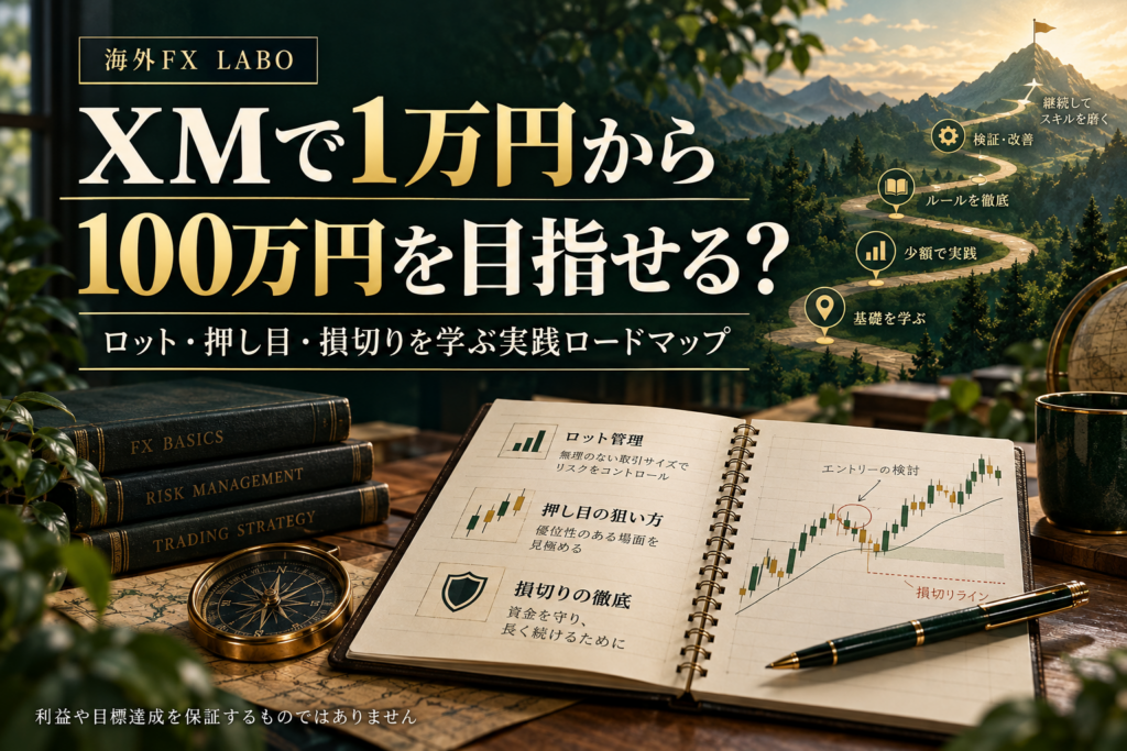 XMで1万円から100万円を目指す際に、ロット管理・押し目・損切りを学ぶ実践ロードマップ