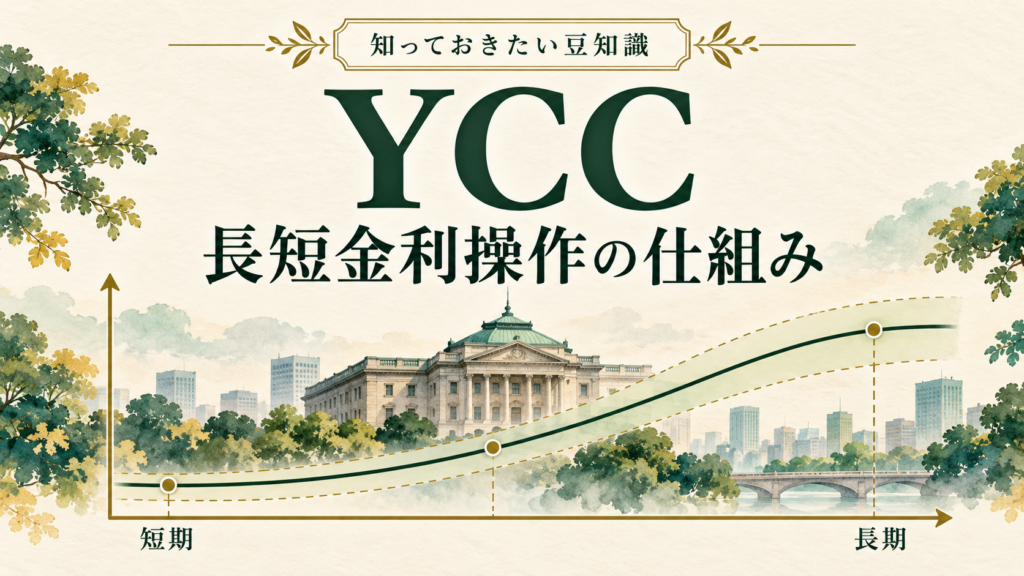 YCCの長短金利操作を、中央銀行と短期から長期へつながる模式的な金利曲線で表したイメージ