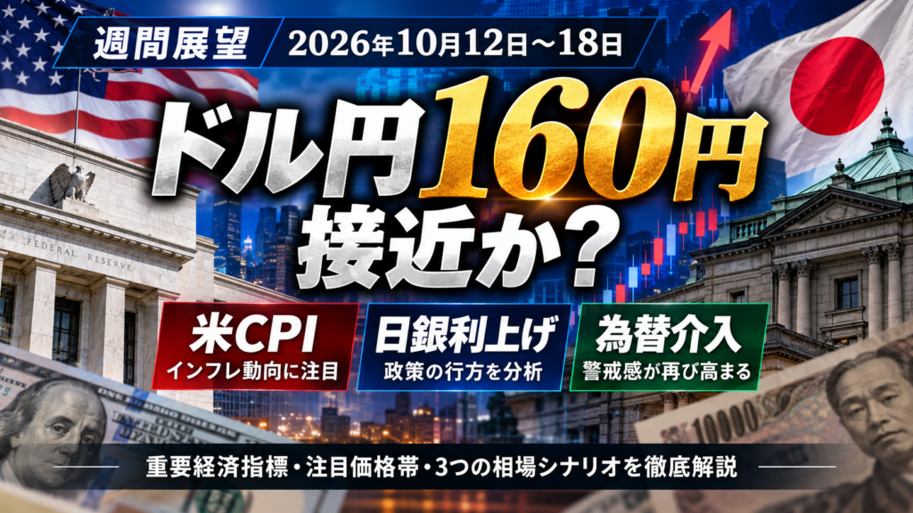 【2026年10月12日〜18日】ドル円週間展望。160円接近の可能性、米CPI、日銀の追加利上げ、為替介入警戒と重要経済指標を解説。