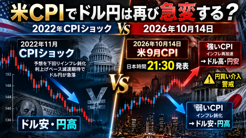 2022年CPIショックと2026年10月14日の米CPIを比較｜強いCPIはドル高円安と為替介入警戒、弱いCPIはドル安円高の可能性